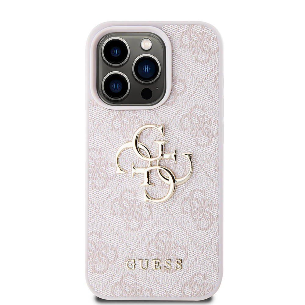 iPhone 15 Pro Kılıf Guess Orijinal Lisanslı PU Deri Yazı ve 4G Metal Logolu Desenli Kılıf