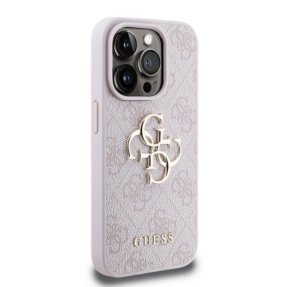 iPhone 15 Pro Kılıf Guess Orijinal Lisanslı PU Deri Yazı ve 4G Metal Logolu Desenli Kılıf