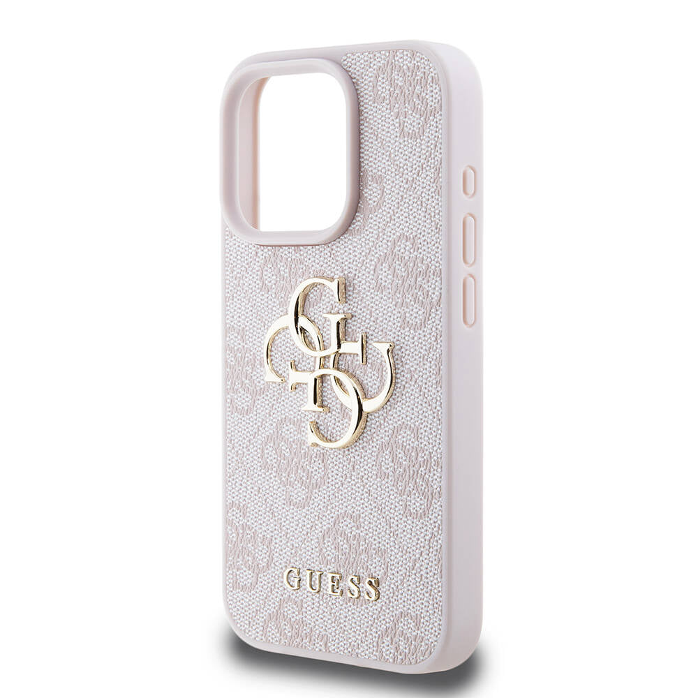 iPhone 15 Pro Kılıf Guess Orijinal Lisanslı PU Deri Yazı ve 4G Metal Logolu Desenli Kılıf