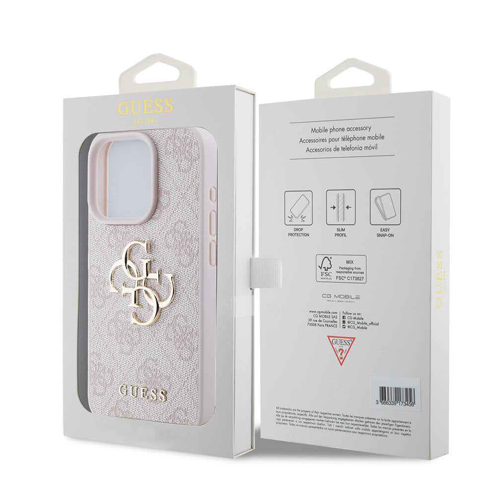 iPhone 15 Pro Kılıf Guess Orijinal Lisanslı PU Deri Yazı ve 4G Metal Logolu Desenli Kılıf
