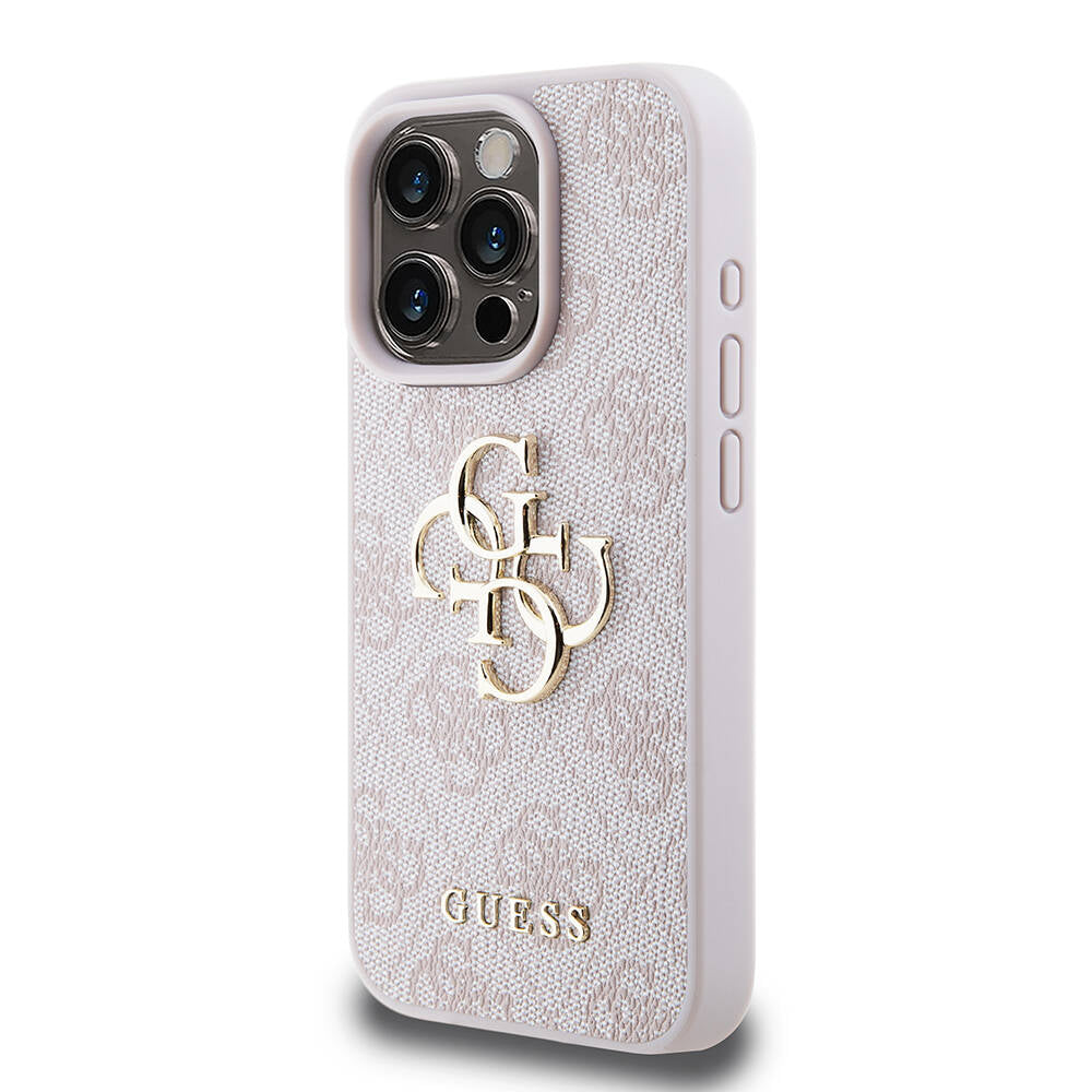 iPhone 15 Pro Kılıf Guess Orijinal Lisanslı PU Deri Yazı ve 4G Metal Logolu Desenli Kılıf