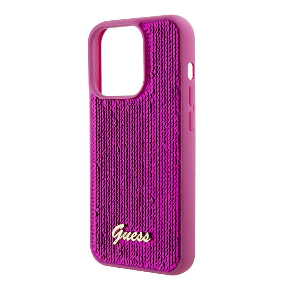iPhone 15 Pro Kılıf Guess Orijinal Lisanslı Pullu Arka Yüzey Metal Yazı Logolu Sequin Script Kılıf