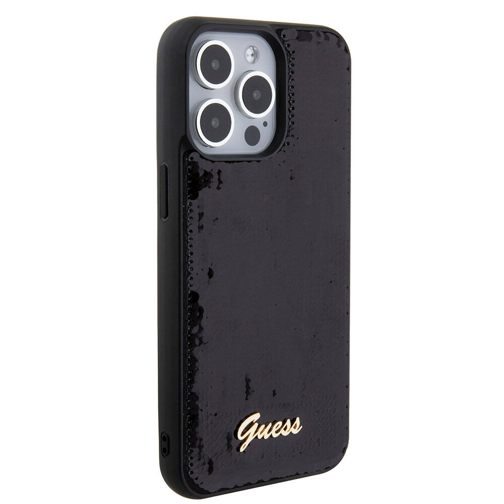 iPhone 15 Pro Kılıf Guess Orijinal Lisanslı Pullu Arka Yüzey Metal Yazı Logolu Sequin Script Kılıf