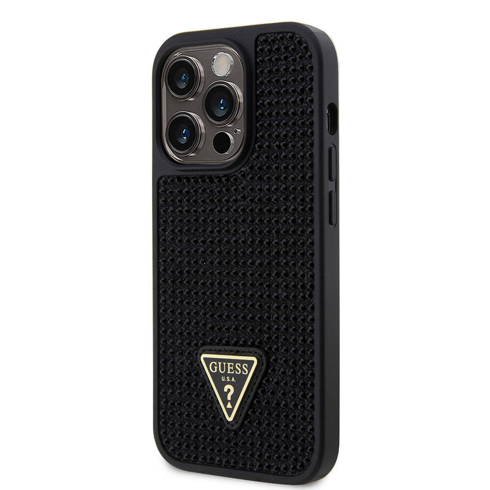 iPhone 15 Pro Kılıf Guess Orijinal Lisanslı Taşlı Arka Yüzey Üçgen Logolu Kılıf