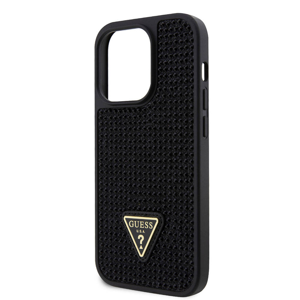 iPhone 15 Pro Kılıf Guess Orijinal Lisanslı Taşlı Arka Yüzey Üçgen Logolu Kılıf