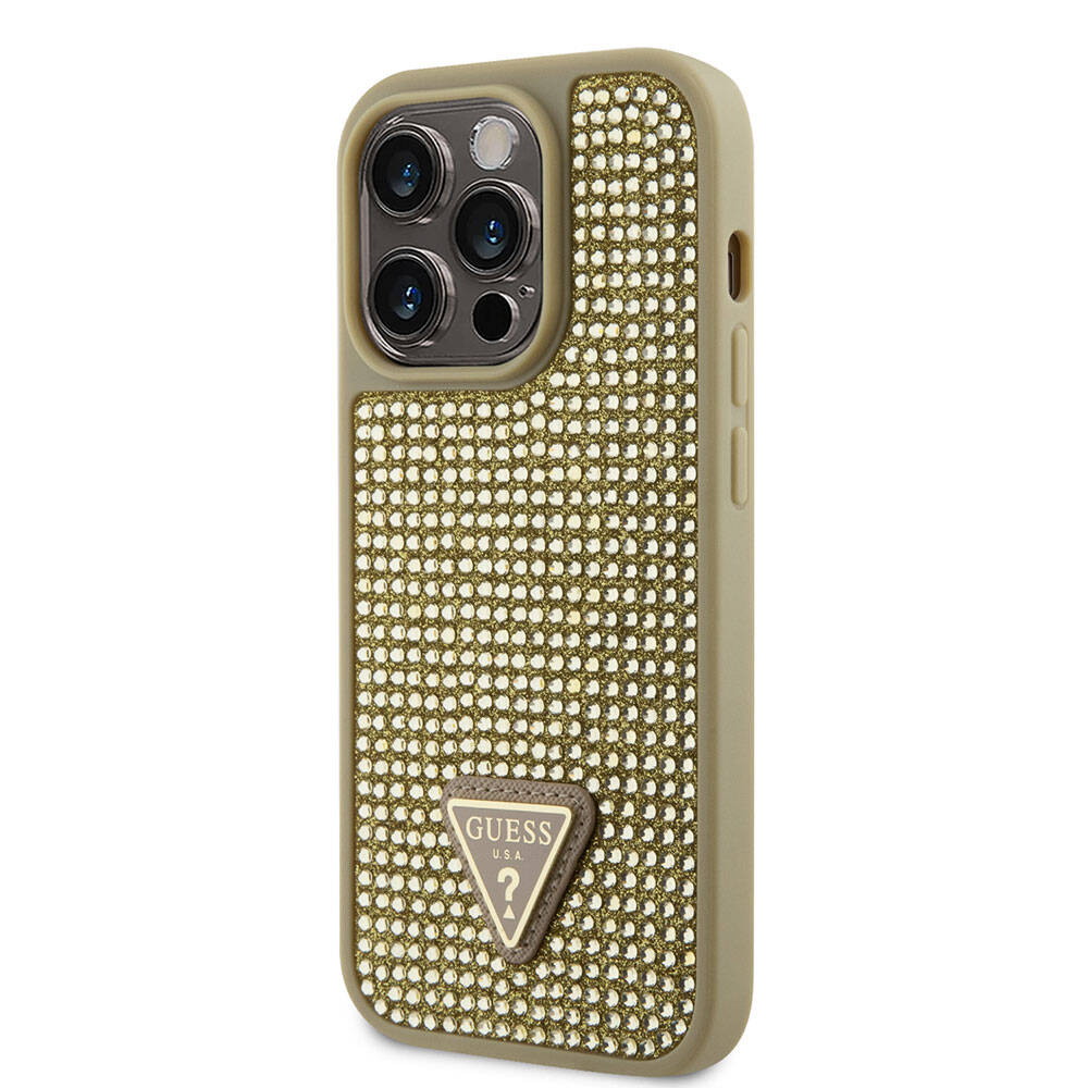 iPhone 15 Pro Kılıf Guess Orijinal Lisanslı Taşlı Arka Yüzey Üçgen Logolu Kılıf