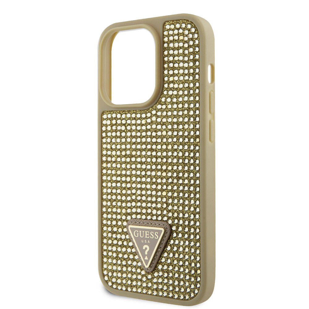 iPhone 15 Pro Kılıf Guess Orijinal Lisanslı Taşlı Arka Yüzey Üçgen Logolu Kılıf