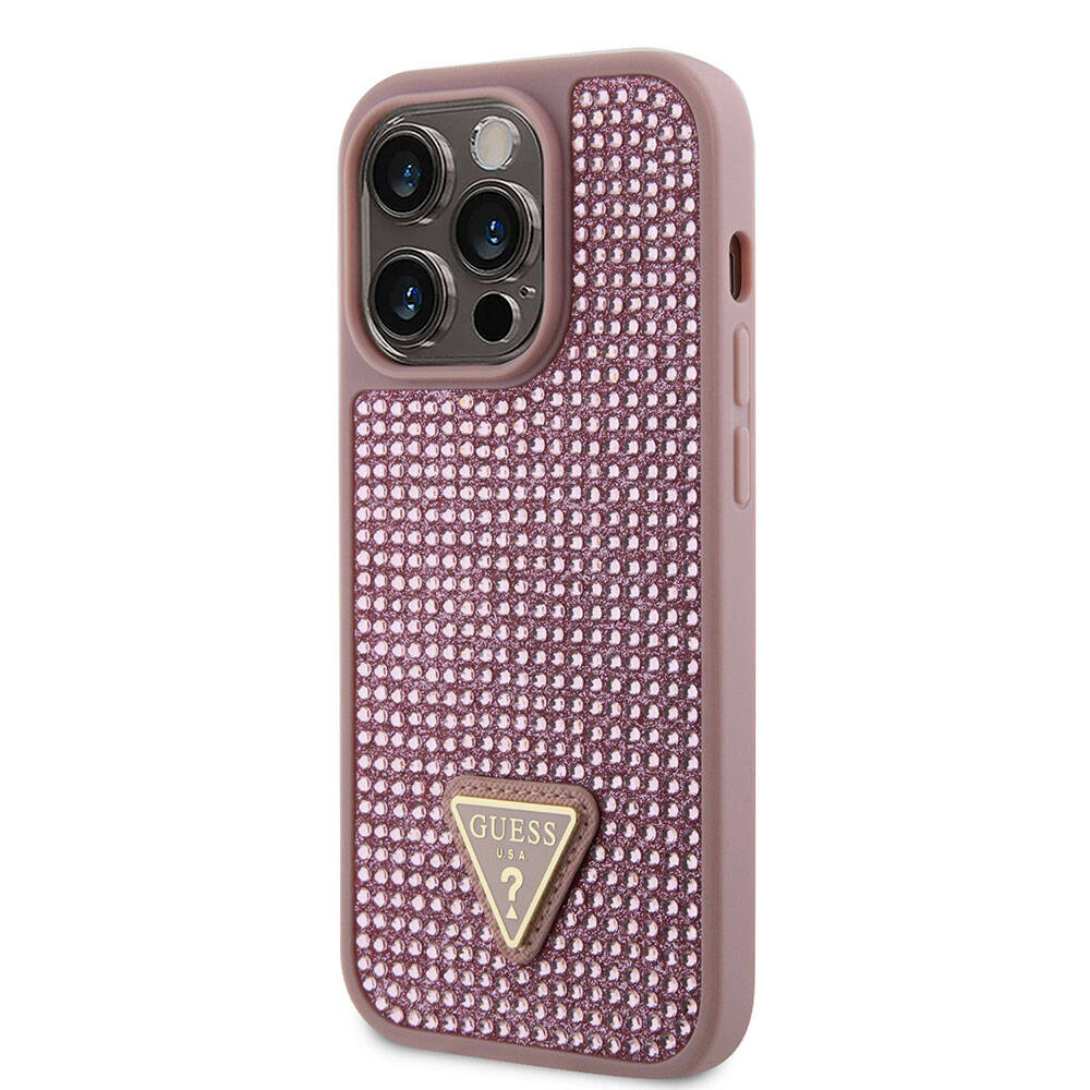 iPhone 15 Pro Kılıf Guess Orijinal Lisanslı Taşlı Arka Yüzey Üçgen Logolu Kılıf