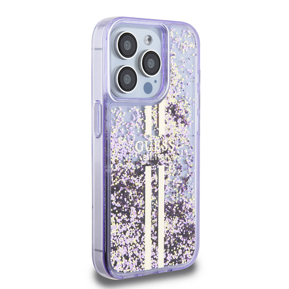 iPhone 15 Pro Kılıf Guess Orijinal Lisanslı Transparan Sıvılı Simli Altın Çizgili Kılıf