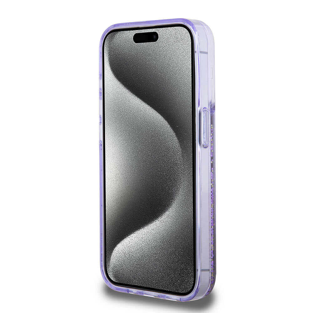 iPhone 15 Pro Kılıf Guess Orijinal Lisanslı Transparan Sıvılı Simli Altın Çizgili Kılıf