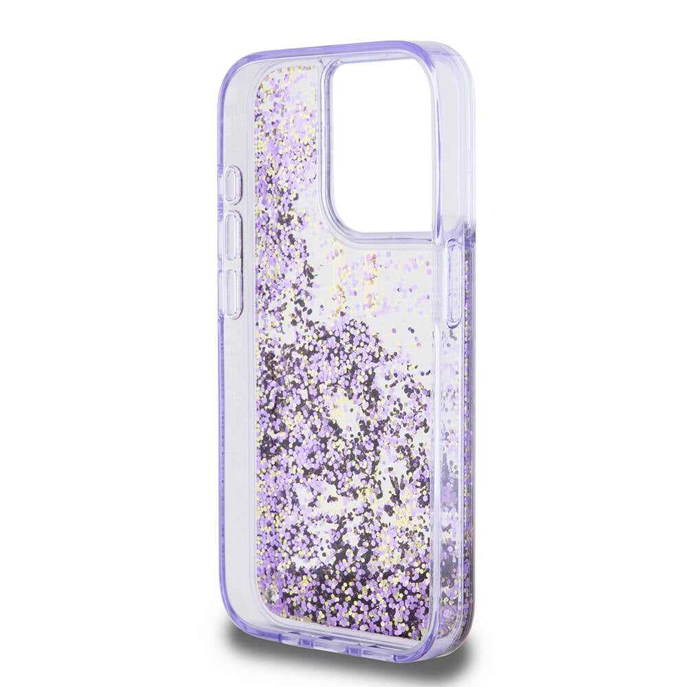 iPhone 15 Pro Kılıf Guess Orijinal Lisanslı Transparan Sıvılı Simli Altın Çizgili Kılıf