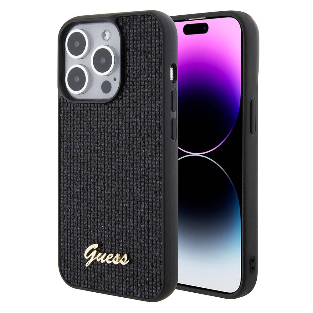 iPhone 15 Pro Kılıf Guess Orijinal Lisanslı Yazı Logolu Disco Script Metal Kılıf