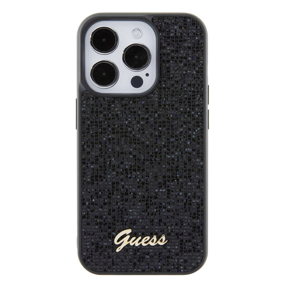 iPhone 15 Pro Kılıf Guess Orijinal Lisanslı Yazı Logolu Disco Script Metal Kılıf