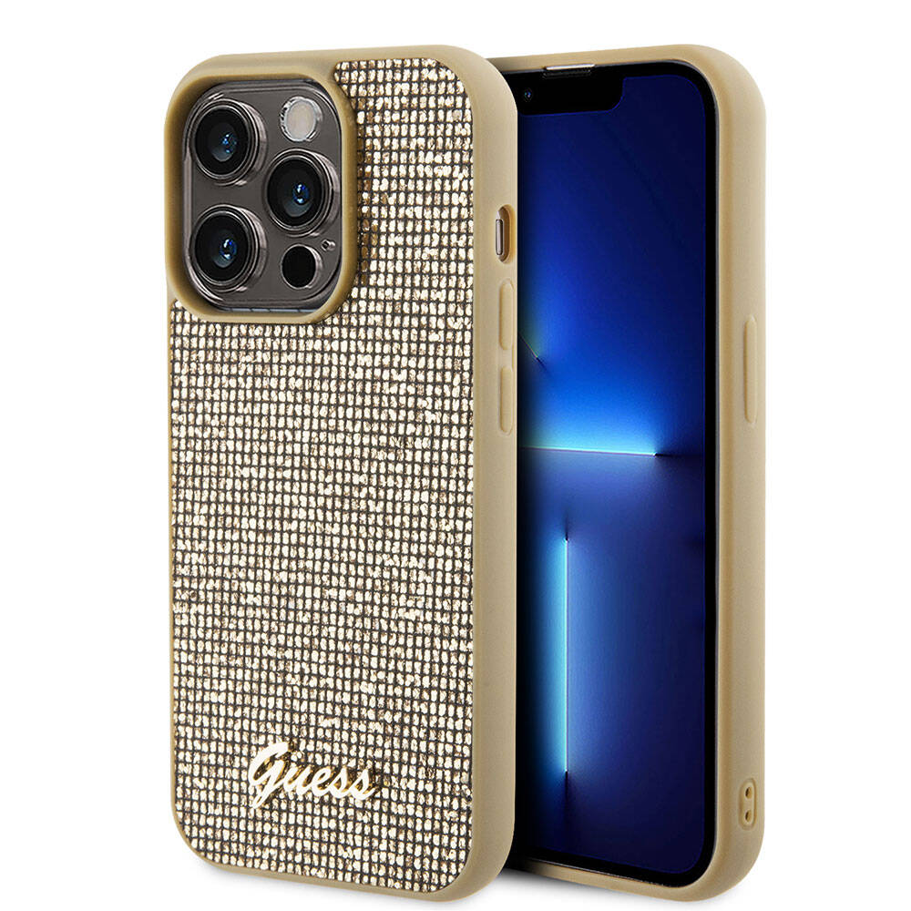 iPhone 15 Pro Kılıf Guess Orijinal Lisanslı Yazı Logolu Disco Script Metal Kılıf