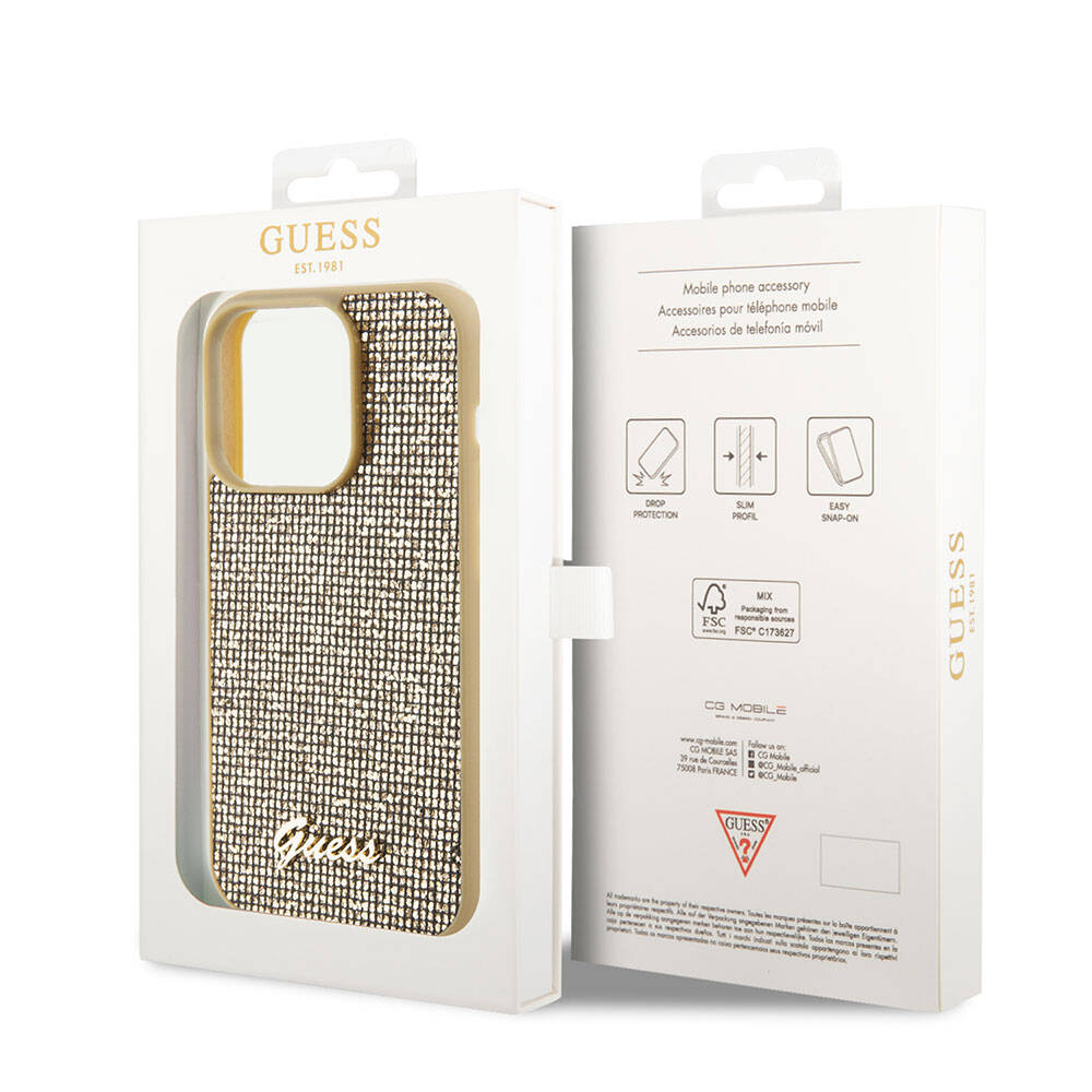 iPhone 15 Pro Kılıf Guess Orijinal Lisanslı Yazı Logolu Disco Script Metal Kılıf