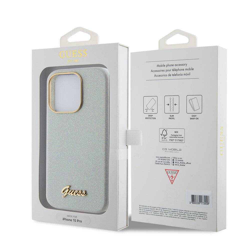iPhone 15 Pro Kılıf Guess Orijinal Lisanslı Yazı Logolu Glitter Glossy Script Kılıf