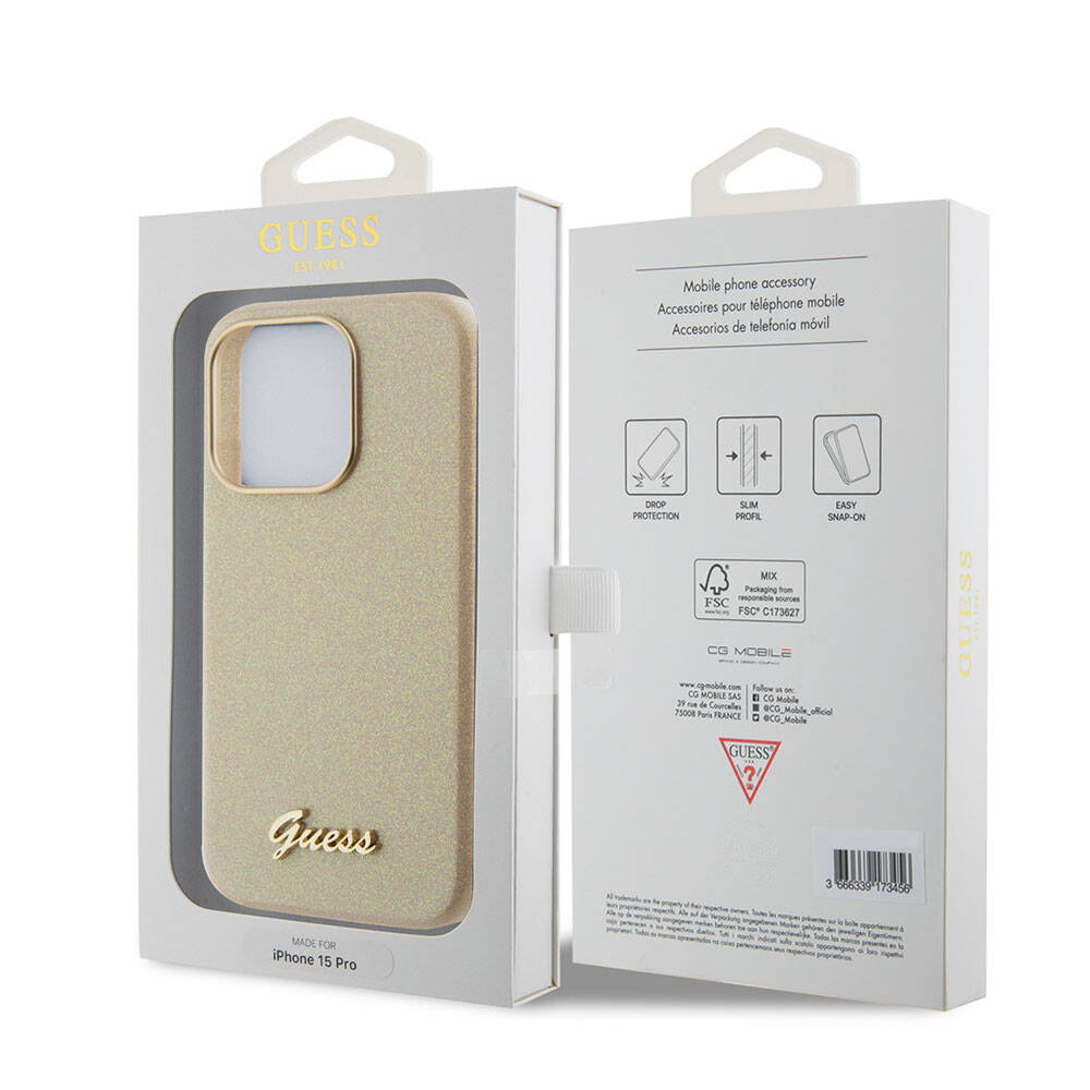 iPhone 15 Pro Kılıf Guess Orijinal Lisanslı Yazı Logolu Glitter Glossy Script Kılıf