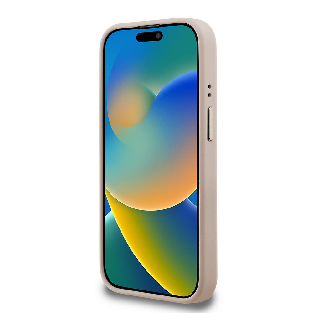 iPhone 15 Pro Kılıf Guess orijinal Lisanslı PU Deri Taşlı Üçgen Logo 4G Desenli Kamera Standlı Kılıf