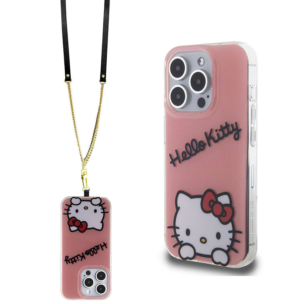 iPhone 15 Pro Kılıf Hello Kitty Orijinal Lisanslı Askılı Yazı ve İkonik Logolu Daydreaming Kılıf