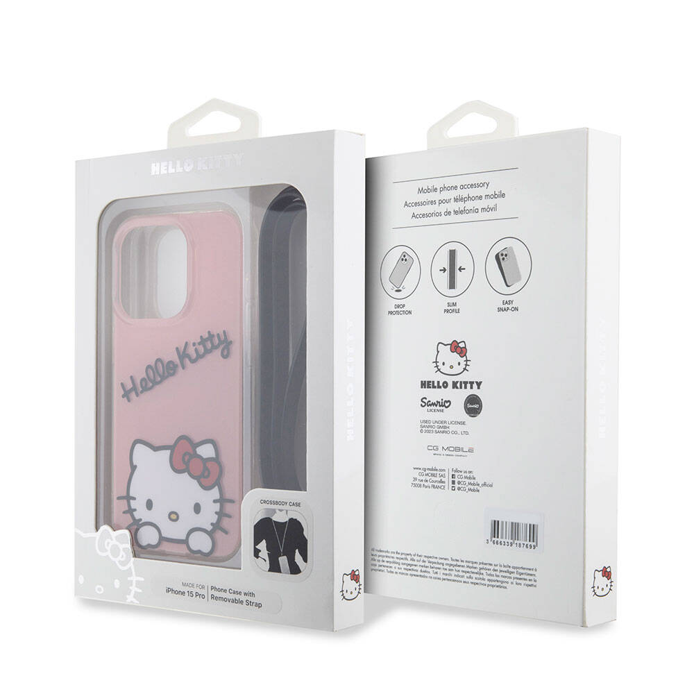 iPhone 15 Pro Kılıf Hello Kitty Orijinal Lisanslı Askılı Yazı ve İkonik Logolu Daydreaming Kılıf