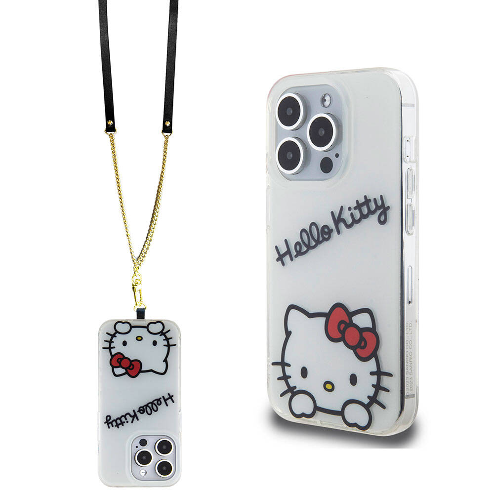 iPhone 15 Pro Kılıf Hello Kitty Orijinal Lisanslı Askılı Yazı ve İkonik Logolu Daydreaming Kılıf