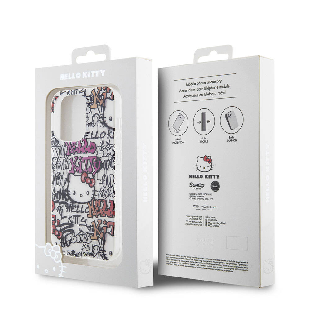 iPhone 15 Pro Kılıf Hello Kitty Orijinal Lisanslı İkonik Logolu Etiket Graffiti Kılıf