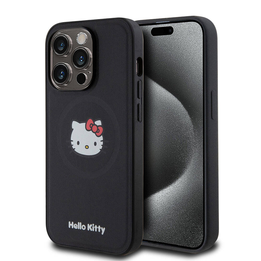 iPhone 15 Pro Kılıf Hello Kitty Orijinal Lisanslı M-safe Şarj Özellikli Kitty Head Deri Kılıf