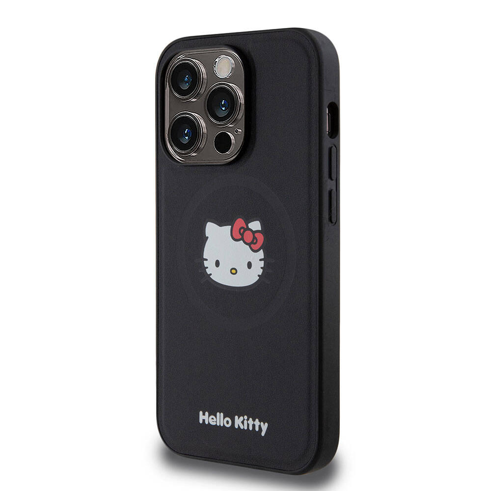 iPhone 15 Pro Kılıf Hello Kitty Orijinal Lisanslı M-safe Şarj Özellikli Kitty Head Deri Kılıf