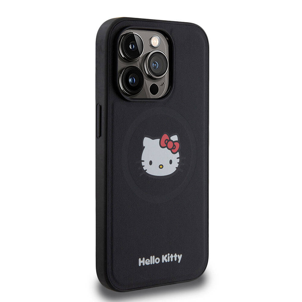 iPhone 15 Pro Kılıf Hello Kitty Orijinal Lisanslı M-safe Şarj Özellikli Kitty Head Deri Kılıf