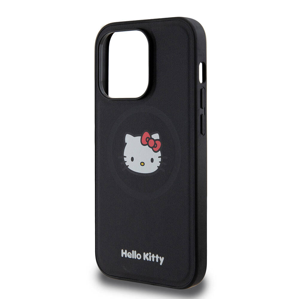 iPhone 15 Pro Kılıf Hello Kitty Orijinal Lisanslı M-safe Şarj Özellikli Kitty Head Deri Kılıf