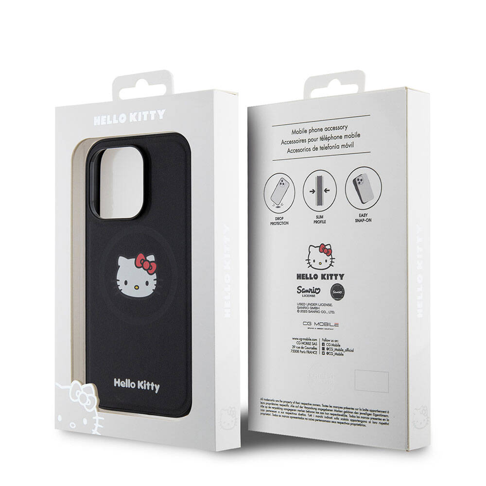 iPhone 15 Pro Kılıf Hello Kitty Orijinal Lisanslı M-safe Şarj Özellikli Kitty Head Deri Kılıf