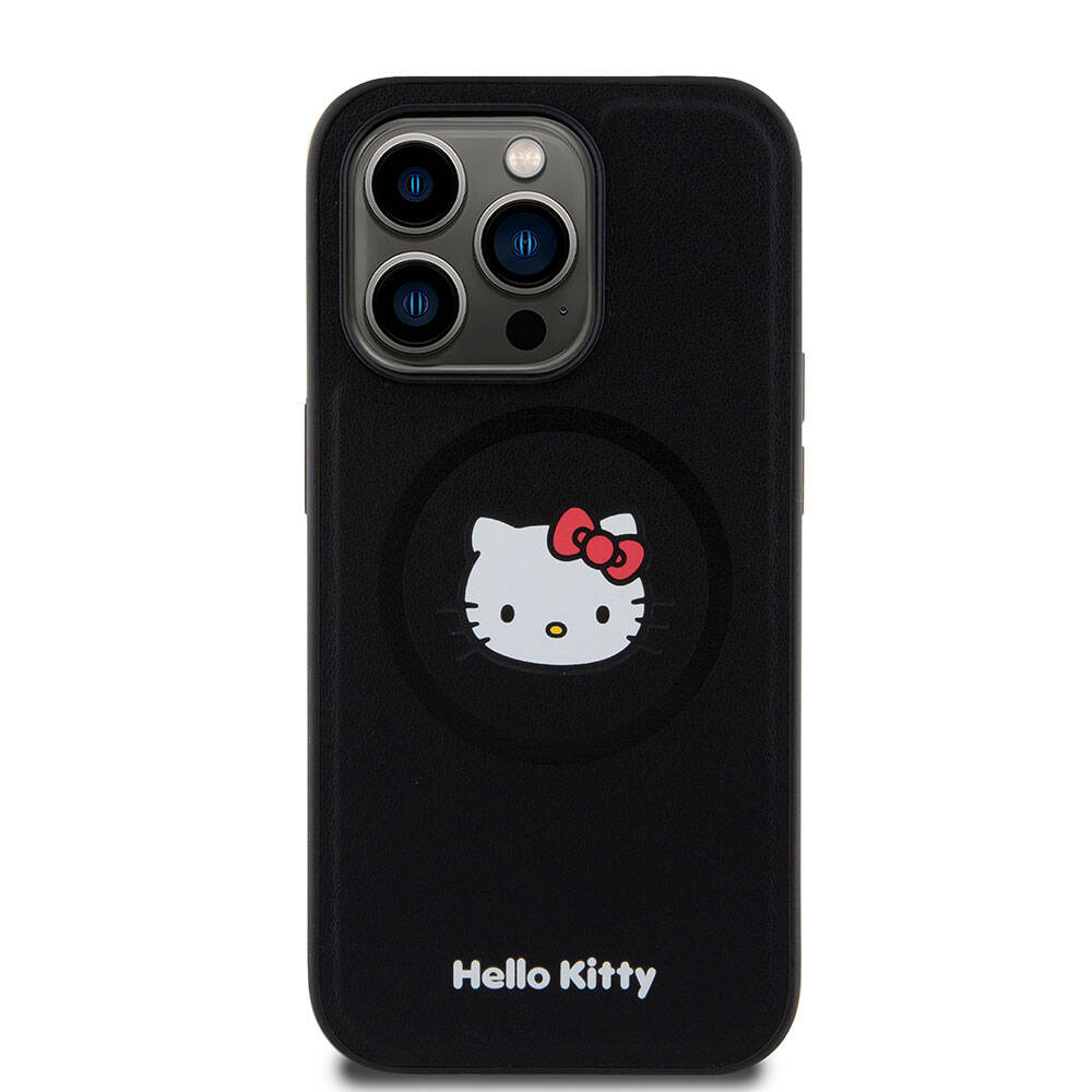 iPhone 15 Pro Kılıf Hello Kitty Orijinal Lisanslı M-safe Şarj Özellikli Kitty Head Deri Kılıf