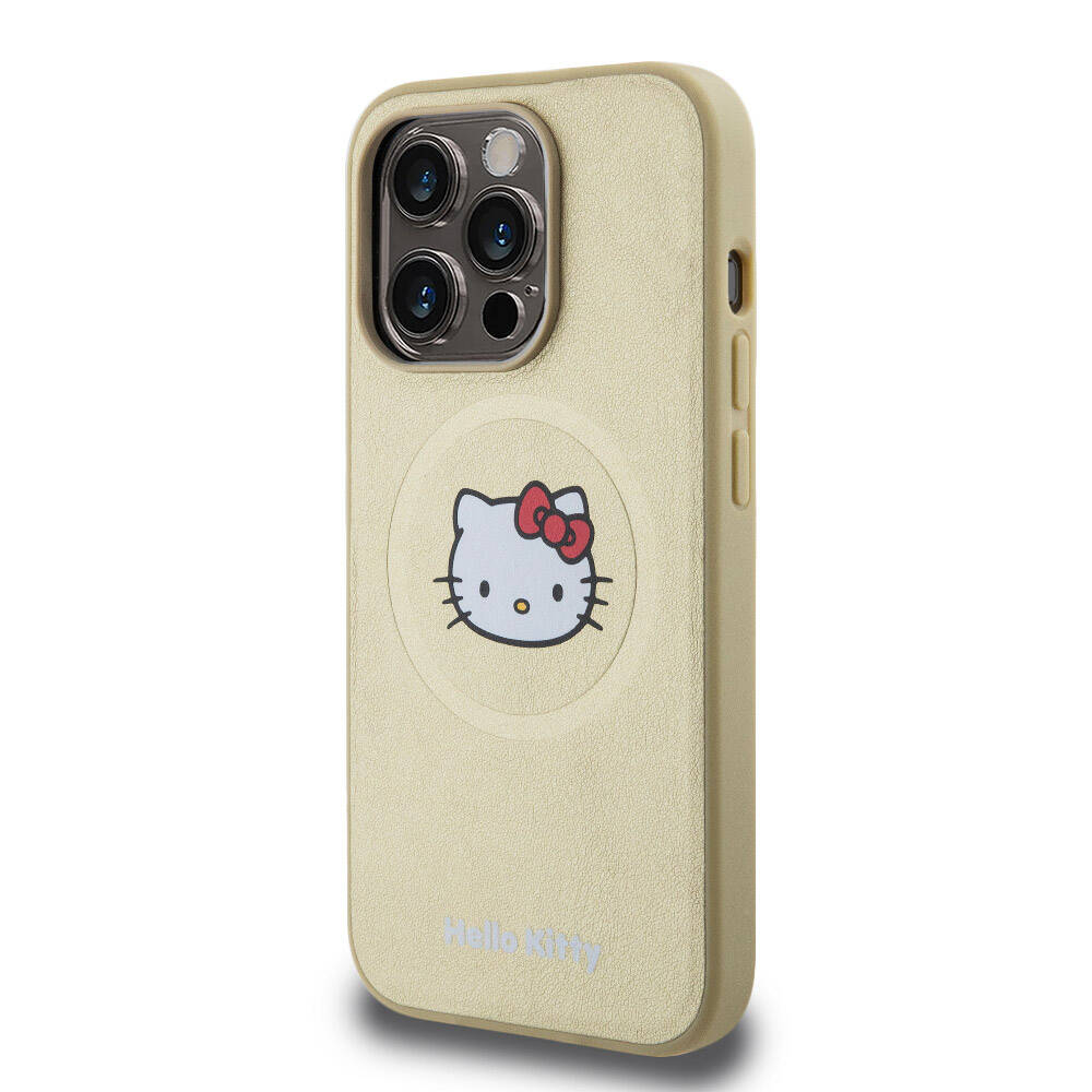 iPhone 15 Pro Kılıf Hello Kitty Orijinal Lisanslı M-safe Şarj Özellikli Kitty Head Deri Kılıf