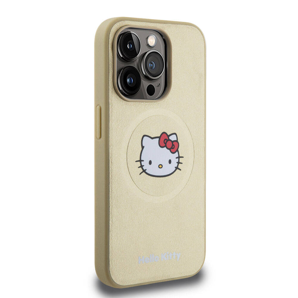 iPhone 15 Pro Kılıf Hello Kitty Orijinal Lisanslı M-safe Şarj Özellikli Kitty Head Deri Kılıf