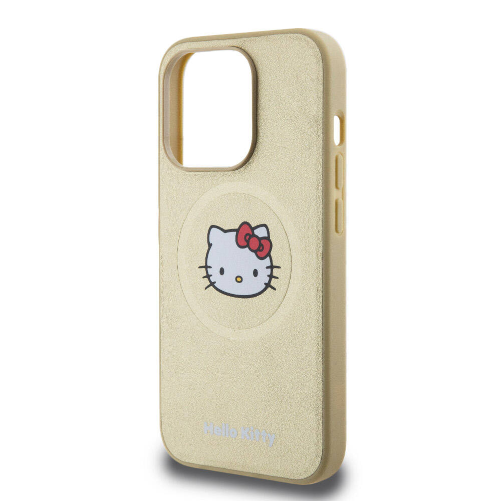 iPhone 15 Pro Kılıf Hello Kitty Orijinal Lisanslı M-safe Şarj Özellikli Kitty Head Deri Kılıf