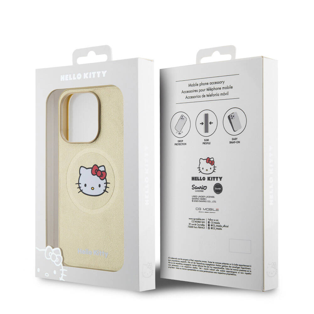 iPhone 15 Pro Kılıf Hello Kitty Orijinal Lisanslı M-safe Şarj Özellikli Kitty Head Deri Kılıf