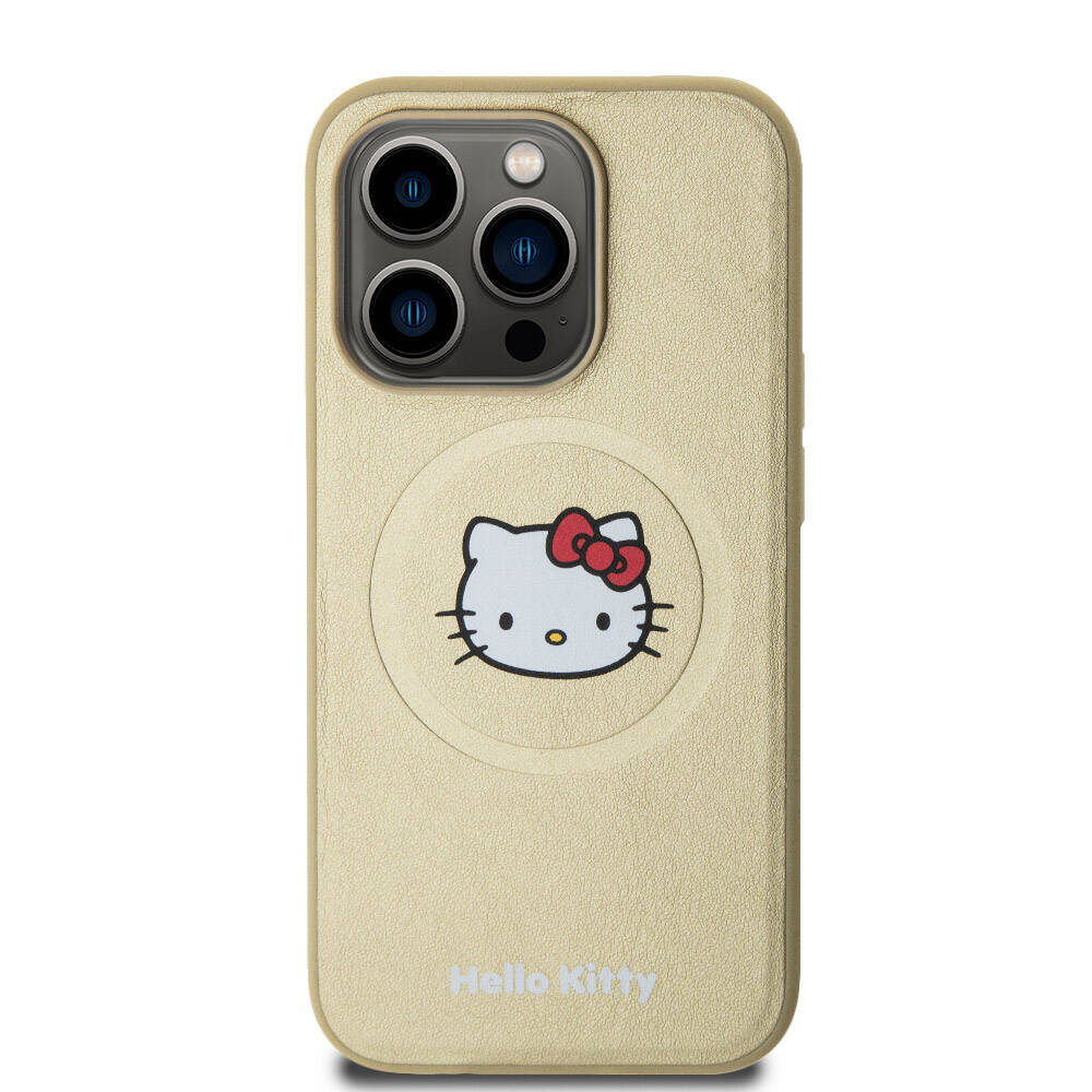 iPhone 15 Pro Kılıf Hello Kitty Orijinal Lisanslı M-safe Şarj Özellikli Kitty Head Deri Kılıf