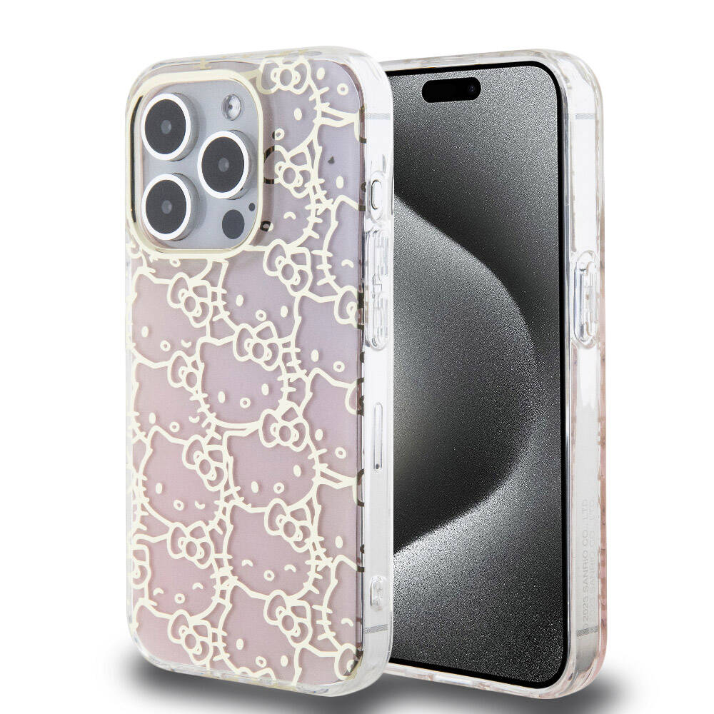 iPhone 15 Pro Kılıf Hello Kitty Orijinal Lisanslı Renk Geçişli Elektroplating Kaplama Kitty Head Desenli Kılıf