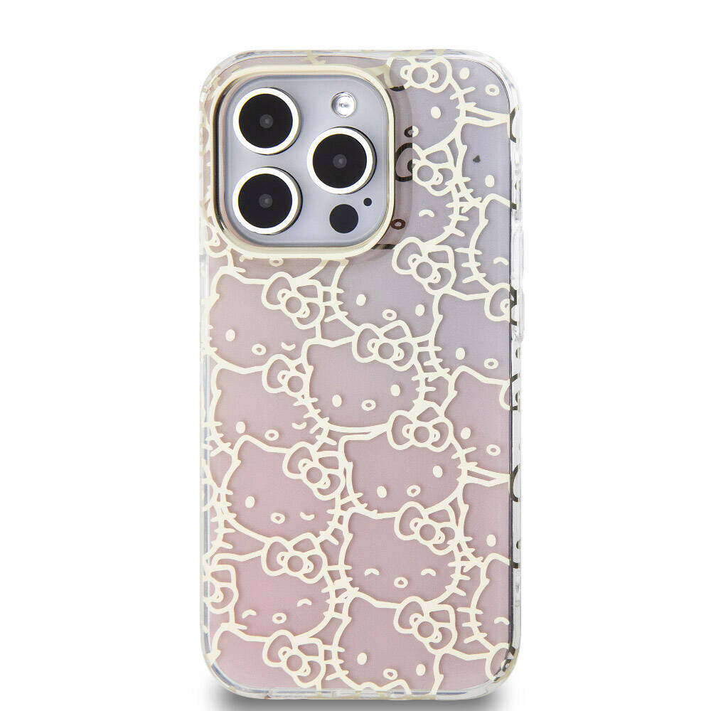 iPhone 15 Pro Kılıf Hello Kitty Orijinal Lisanslı Renk Geçişli Elektroplating Kaplama Kitty Head Desenli Kılıf