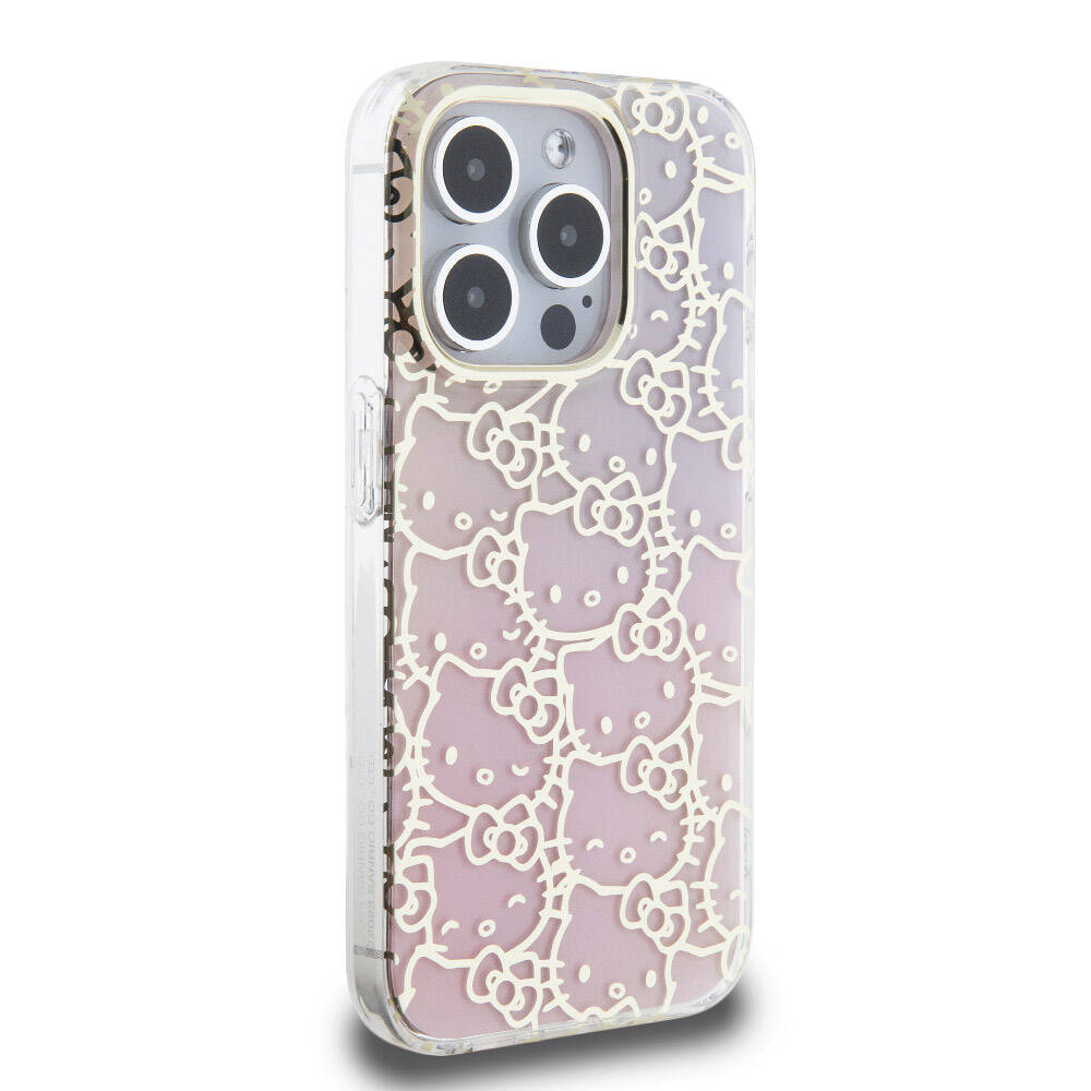 iPhone 15 Pro Kılıf Hello Kitty Orijinal Lisanslı Renk Geçişli Elektroplating Kaplama Kitty Head Desenli Kılıf