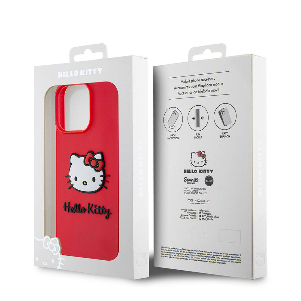 iPhone 15 Pro Kılıf Hello Kitty Orijinal Lisanslı Yazı ve İkonik Logolu 3D Rubber Kitty Head Kılıf
