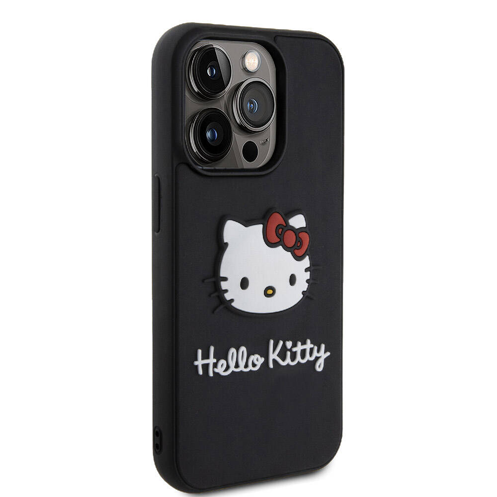 iPhone 15 Pro Kılıf Hello Kitty Orijinal Lisanslı Yazı ve İkonik Logolu 3D Rubber Kitty Head Kılıf