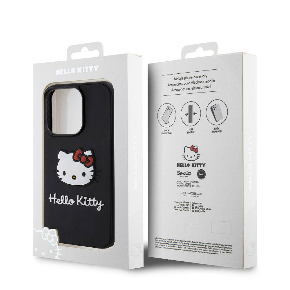 iPhone 15 Pro Kılıf Hello Kitty Orijinal Lisanslı Yazı ve İkonik Logolu 3D Rubber Kitty Head Kılıf
