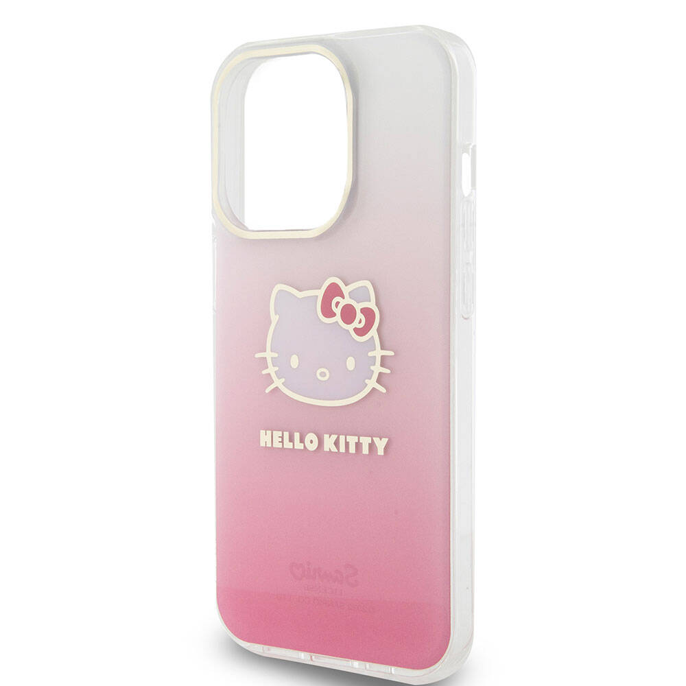 iPhone 15 Pro Kılıf Hello Kitty Orijinal Lisanslı Yazı ve İkonik Logolu Elektroplating Kaplama Gradyan Kılıf