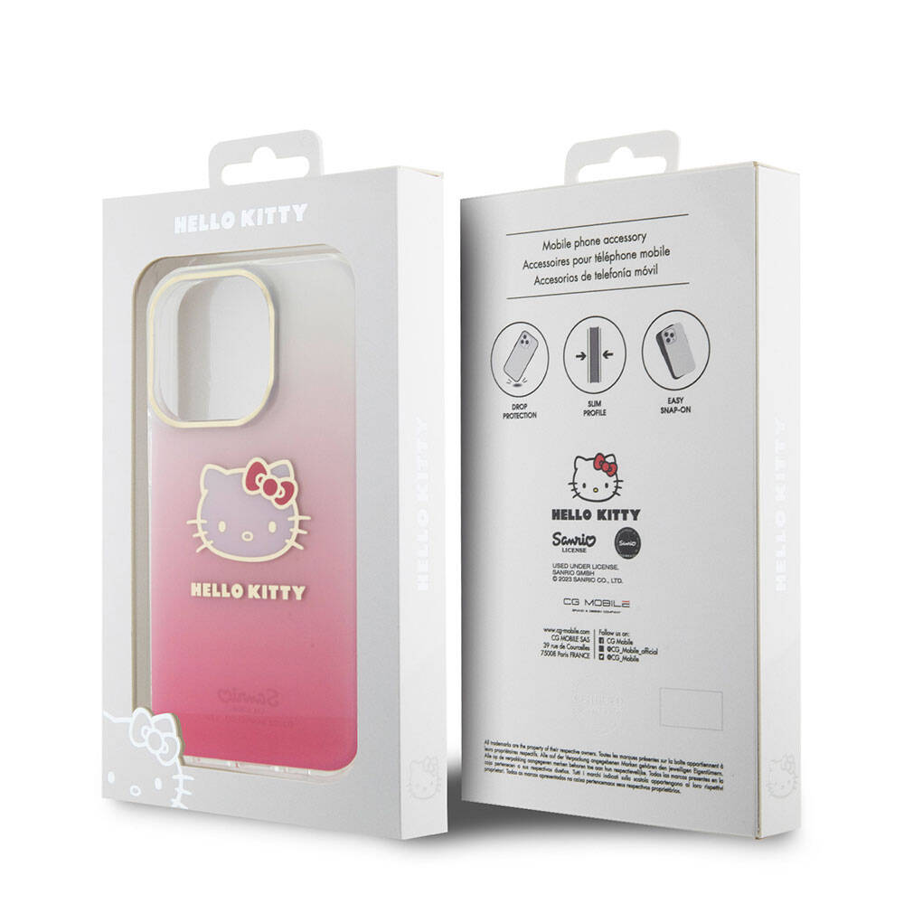 iPhone 15 Pro Kılıf Hello Kitty Orijinal Lisanslı Yazı ve İkonik Logolu Elektroplating Kaplama Gradyan Kılıf