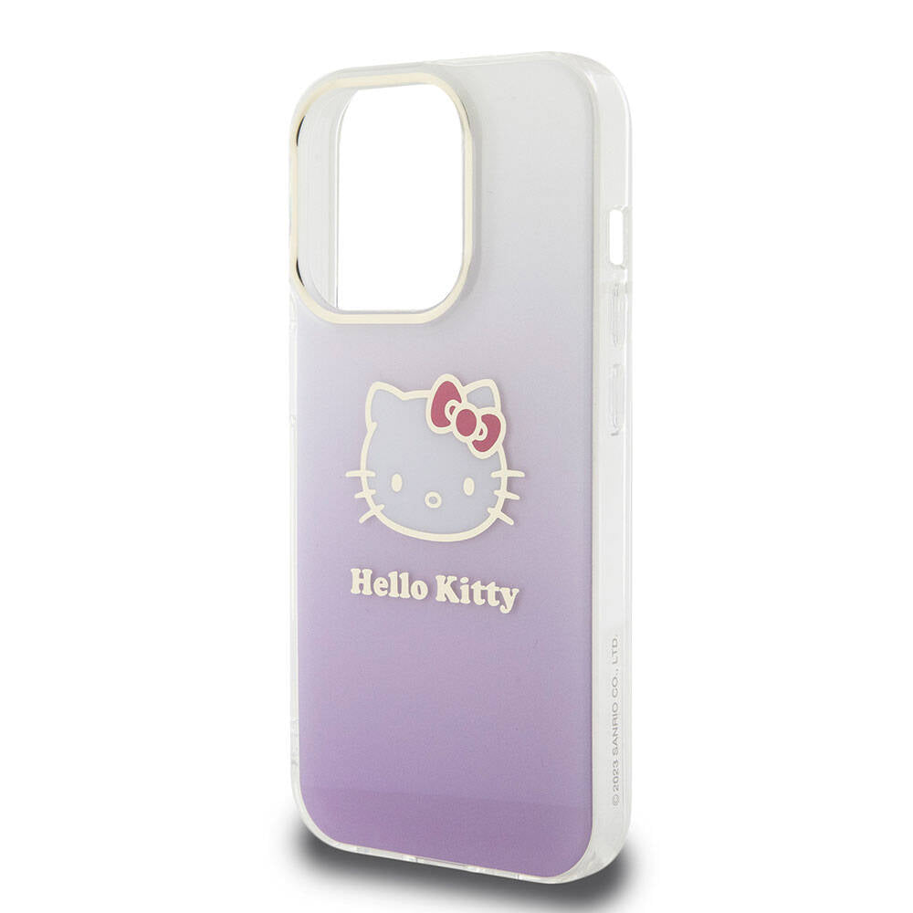 iPhone 15 Pro Kılıf Hello Kitty Orijinal Lisanslı Yazı ve İkonik Logolu Elektroplating Kaplama Gradyan Kılıf