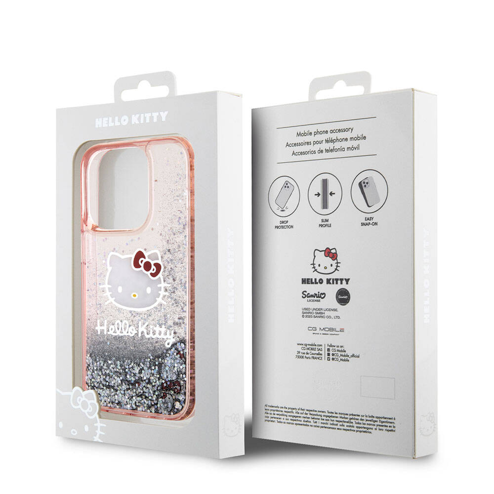 iPhone 15 Pro Kılıf Hello Kitty orijinal Lisanslı İkonik Sıvılı Glitter Kılıf