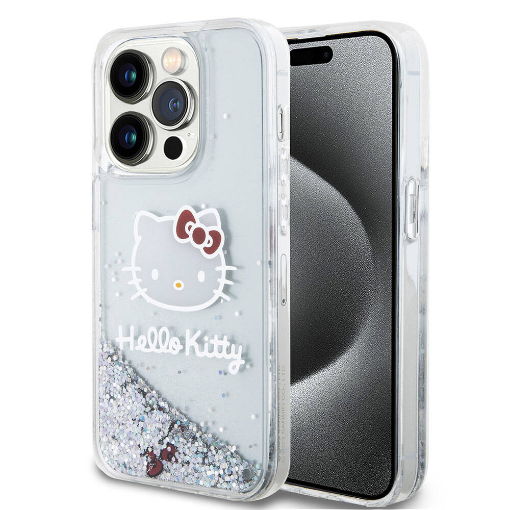 iPhone 15 Pro Kılıf Hello Kitty orijinal Lisanslı İkonik Sıvılı Glitter Kılıf