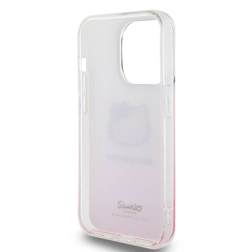 iPhone 15 Pro Kılıf Hello Kitty orijinal Lisanslı Yazı ve İkonik Logolu Elektroplating Kaplama Gradyan Kılıf