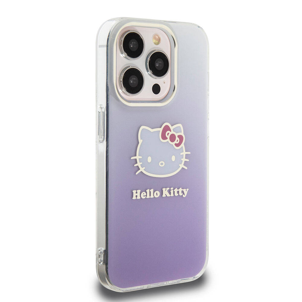 iPhone 15 Pro Kılıf Hello Kitty orijinal Lisanslı Yazı ve İkonik Logolu Elektroplating Kaplama Gradyan Kılıf